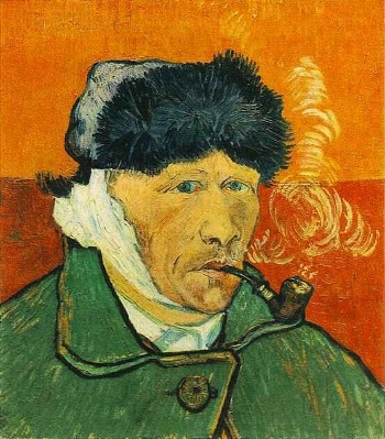 Vincent van Gogh, self-portrait with pipe and bandaged ear, 1889